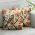 thumbnail image 2 of COMIO  Designer Vintage Floral Throw Pillow Covers for Couch,Brown Yellow Pillowcases with Bird and Rose Pattern Decorative Square Cushion for Bed Living Room Outdoor Cafe Car, 2pc, 2 of 6