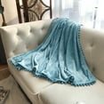 thumbnail image 6 of LOMAO Flannel Blanket Soft Throw Blanket with Pompom Fringe Lightweight Bed Blanket Fit Couch Sofa(51"x 63")(Lake Blue), 6 of 8
