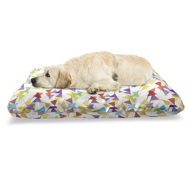 Colorful Pet Bed, Various Toned Flags in Triangle Shapes Geometric Birthday Graphic Art Print, Chew Resistant Pad for Dogs and Cats Cushion with Removable Cover, 24" x 39", Multicolor, by Ambesonne