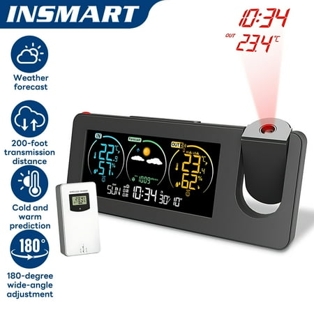 INSMART Projection Alarm Clock with Weather Forecast & Snooze,Dual Alarms, 180 ° Adjustable