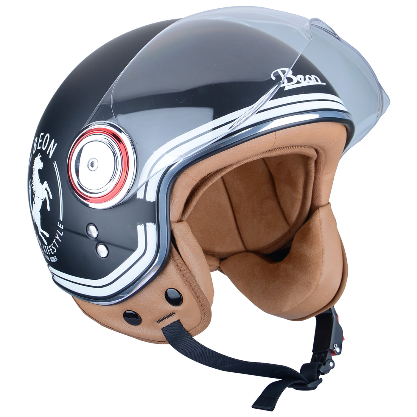 BEON Half Face Retro Vintage Motorcycle Helmet with Anti-Scratch Visor for Adults Moped Vespa, DOT & ECE Approved
