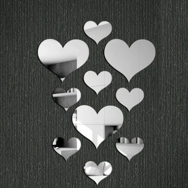 on Tiles Decals for Home Living Room Wall Stickers 3d for Living Room 10pcs Heart Acrylic 3D Wall Sticker Mural Decal Removable Stickers