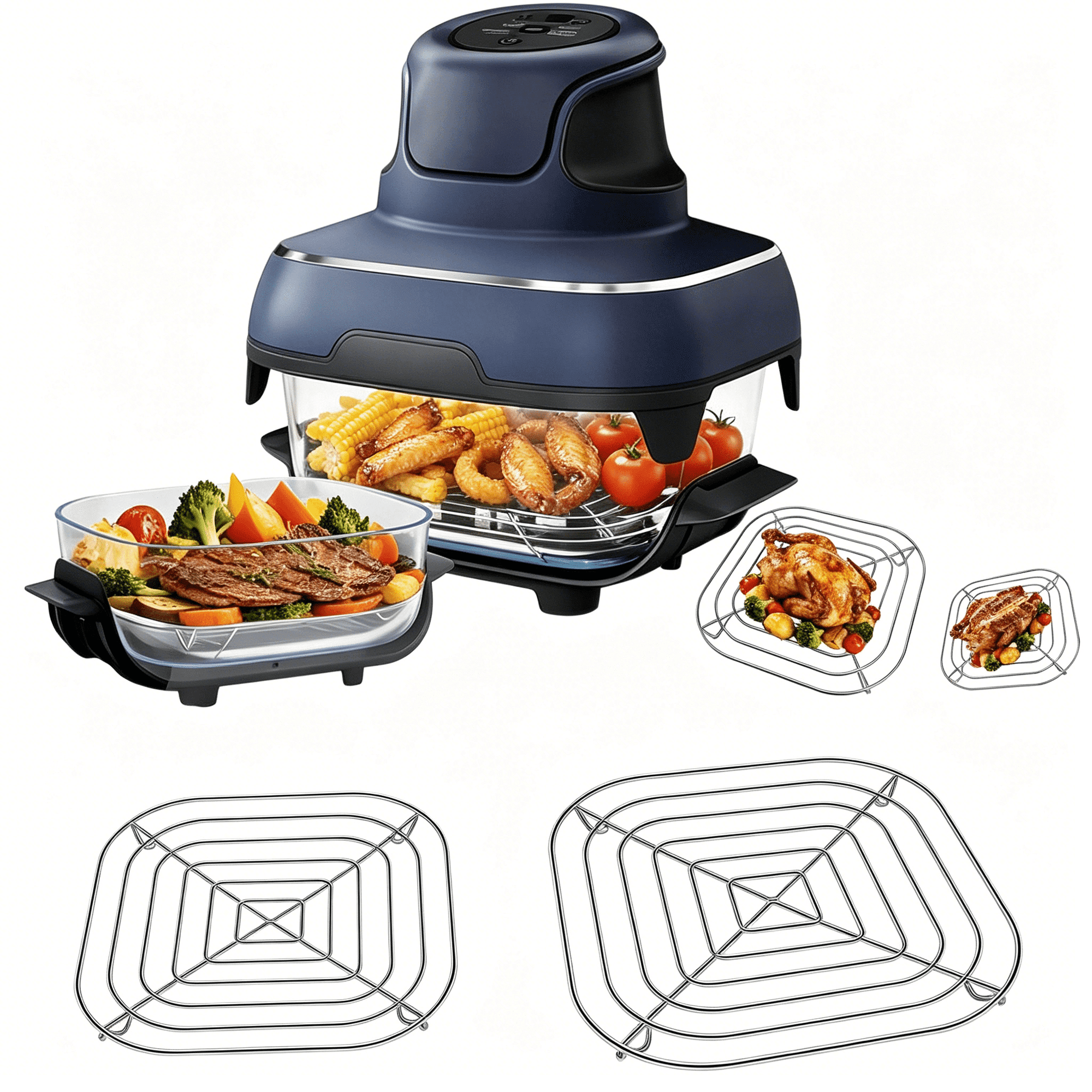 Oudizz 2pcs Crisper Rack for Ninja Crispi Air Fryer, Fit for FN101 AS101 Ninja Crispi Accessories, Air Fryer Replacement Parts, Food Grade Stainless Steel, Dishwasher Safe