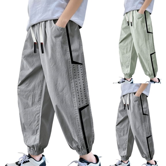 WAVSUF Boys Jogger Pants with Pockets Elastic Waist Quick Dry Summer Breathable Sports Hiking Pants Gray Size 8