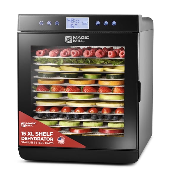 Deshidratador de alimentos Magic Mill Premium, 15 bandejas, 800 W, 48 h, temporizador