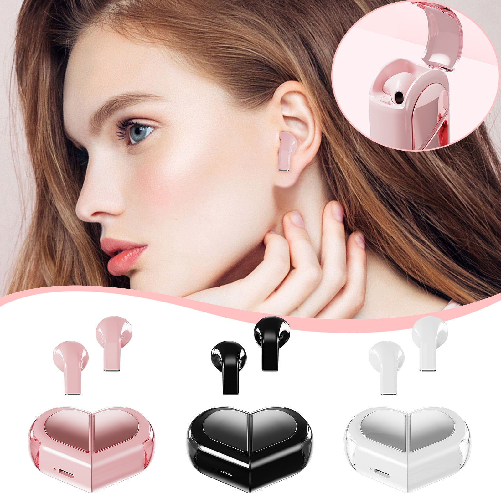 FEISHENTT K520 Heart Wireless Earbuds for Girls Kids, Cute Small Mini Tiny Invisible Earbuds Wireless Bluetooth for Small Ears Canals Women Blue Tooth Ear Buds for Android