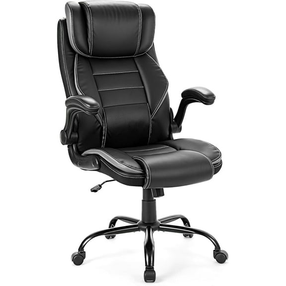 Garvee Executive Office Desk Chair,Leather High Back Office Chair Adjustable Headrest and Pocket Spring Lumbar Support for Home Office Black/Gray