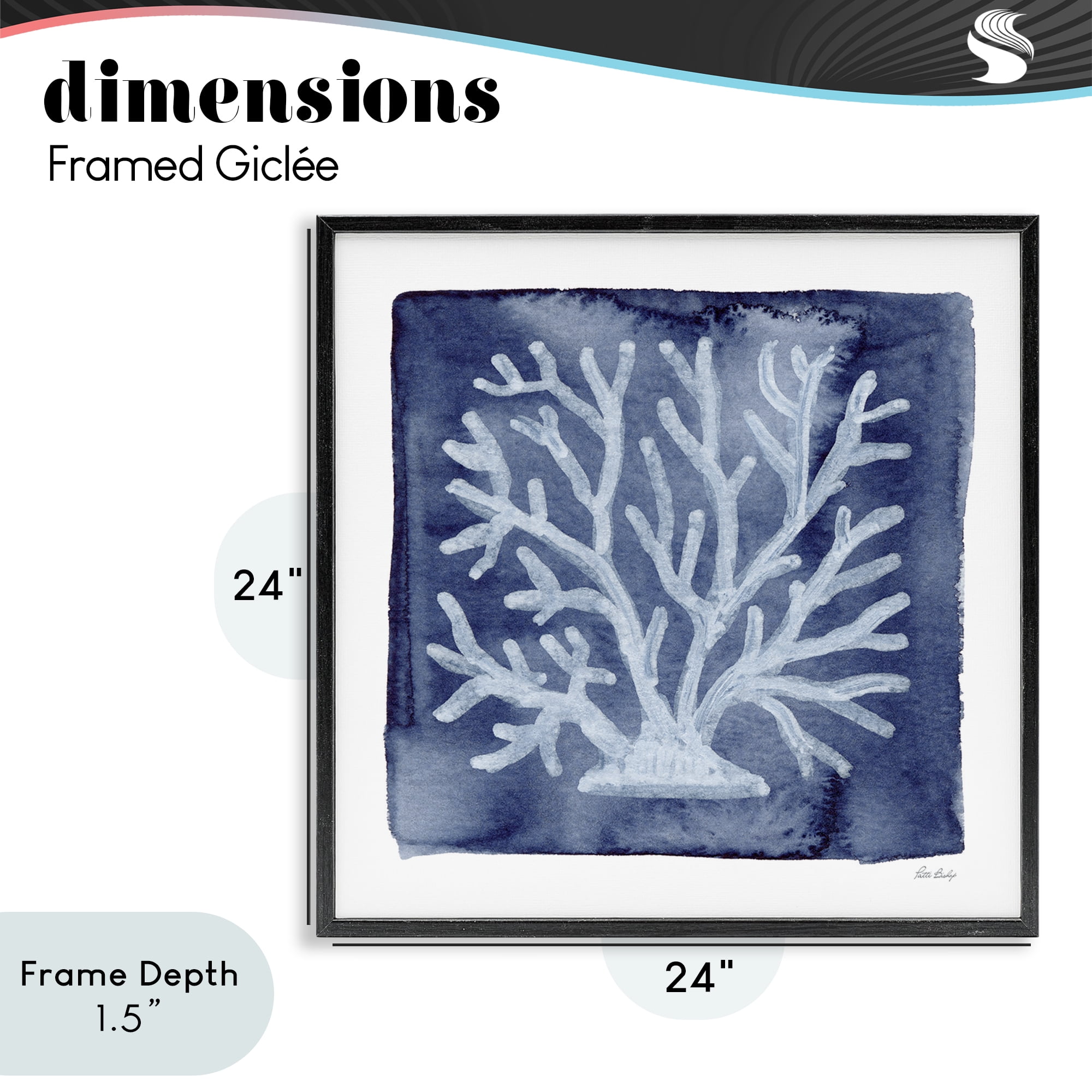 Stupell Industries White Coral on Indigo Black Framed Giclee Art, design by Patti Bishop