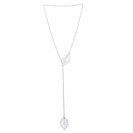 

HOTYA Women Simple Necklaces Metal Alloy Double Leaf Pendant Charming Choker Chain New