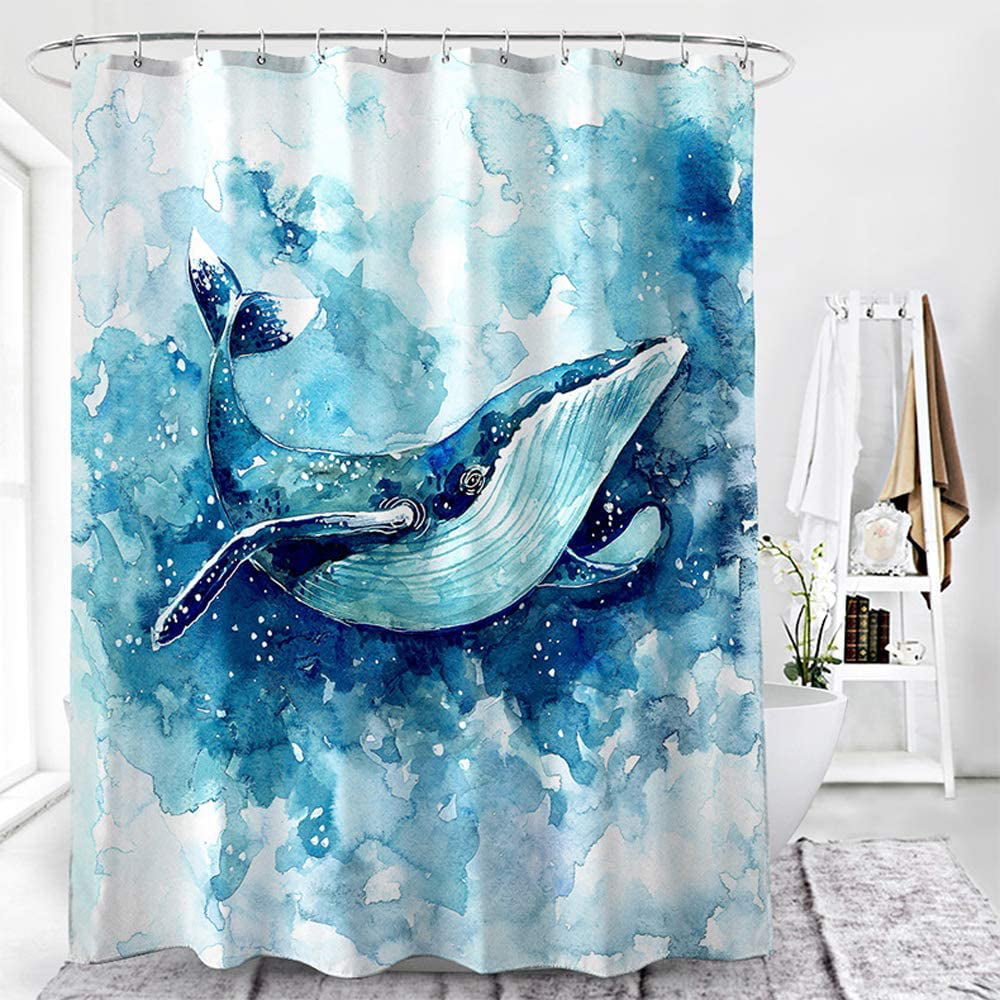 Shower Curtain Beautiful Sea Animal Octopus Whale Waterproof Bathroom With Hooks 