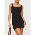 thumbnail image 2 of Michellecmm  Women's Tight Fitted Square Neck Solid Color Mini Knitted Tank Dress, 2 of 9