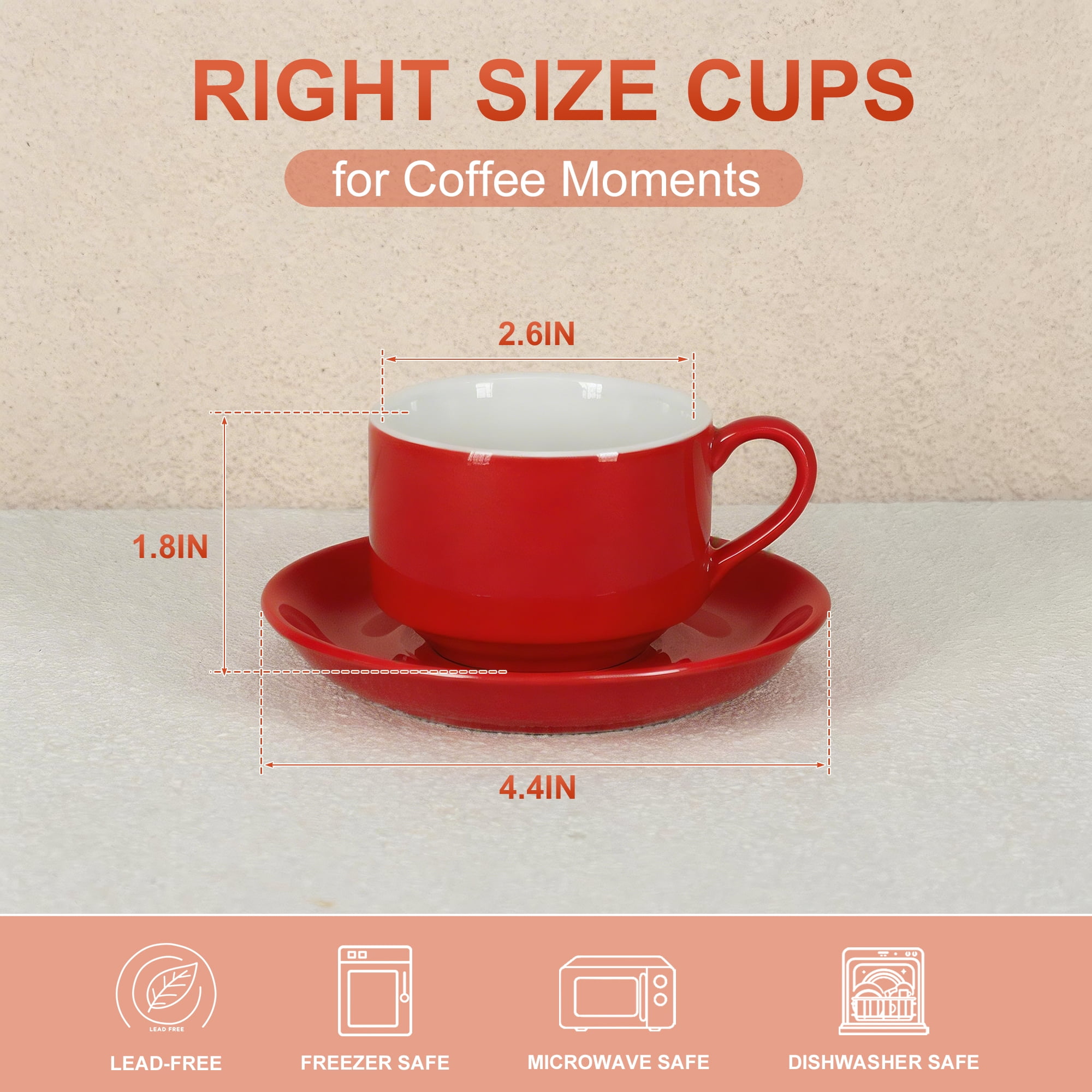 Unique Bargains 3 Ounce Espresso Cups Set of 4 Stackable Demitasse Mugs Includes Display Stand Cups Saucers and Spoons for Machines & Home Use Red Gold Tone