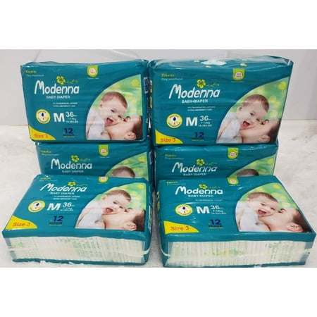 Modenna Disposable Baby Diaper- 6 Bags/Pack - Medium (216 Diapers) Size 3