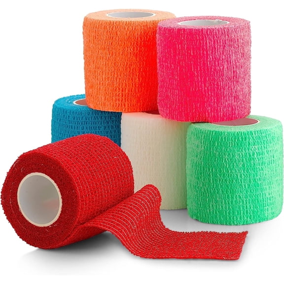 MEDca Adhesive Athletic Bandage Rolls, 2" x 5 Yards, 6 Count, First Aid Tape-Assorted Colors