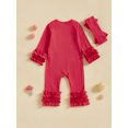 thumbnail image 5 of Nygoyerh Newborn Girls Fall Romper Solid Color Ribbed Ruffled Long Sleeve Crew Neck Full Length Jumpsuit with Bow Headband Sets 0M 3M 6M 9M, 5 of 7