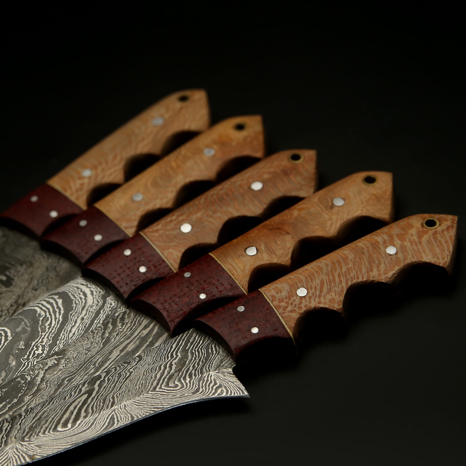 Custom Handmade Damascus Chef Knives Set/Kitchen Knives 5 Pieces Set SS-17510 (Poplar Wood)