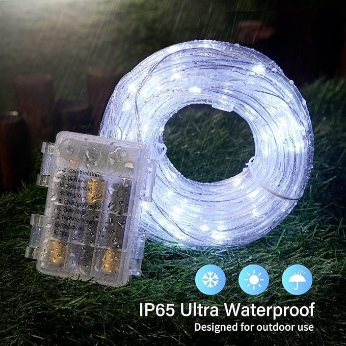 Rope String Lights, 7M/23ft 50LED Waterproof 8 Mode/Remote Battery Christmas Lights,Battery Powered String Lights Outdoor Indoor for Christmas Decorations