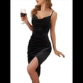 thumbnail image 2 of Vestido de Terciopelo para Mujer, Escote Vuelto, Espalda Descubierta, Fruncido, Ajustado, para Club, Midi. Negro XL, 2 of 8