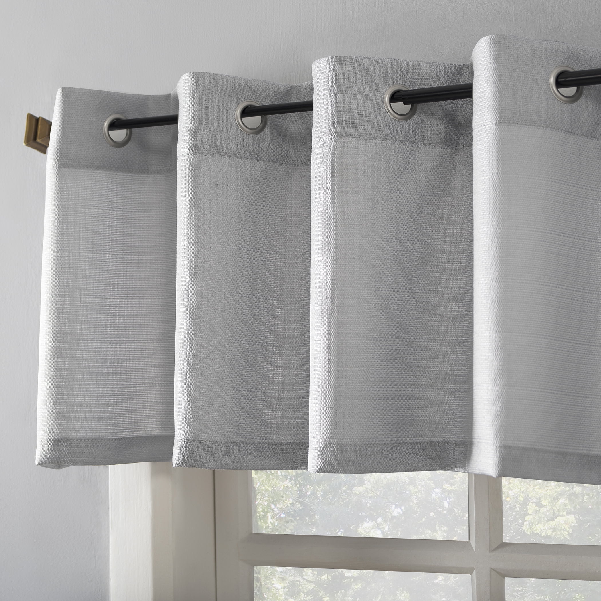 Mainstays Solid Semi Sheer Curtain Tier Pair and Valance Set, 3 Piece Ready Made Kitchen Curtains, Silver, 54" W x 36" L