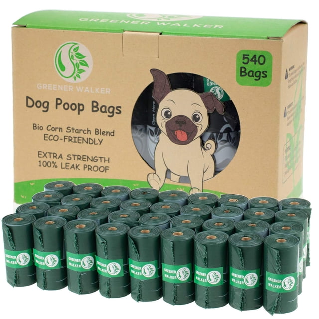 Bolsas para excrementos GREENER WALKER para excrementos de perro, 540 bolsas, color verde oscuro