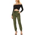 thumbnail image 2 of INSPIRE CHIC Women's Casual Ankle Length Paper Bag Waist Satin Pants with Pockets XS Army Green, 2 of 5