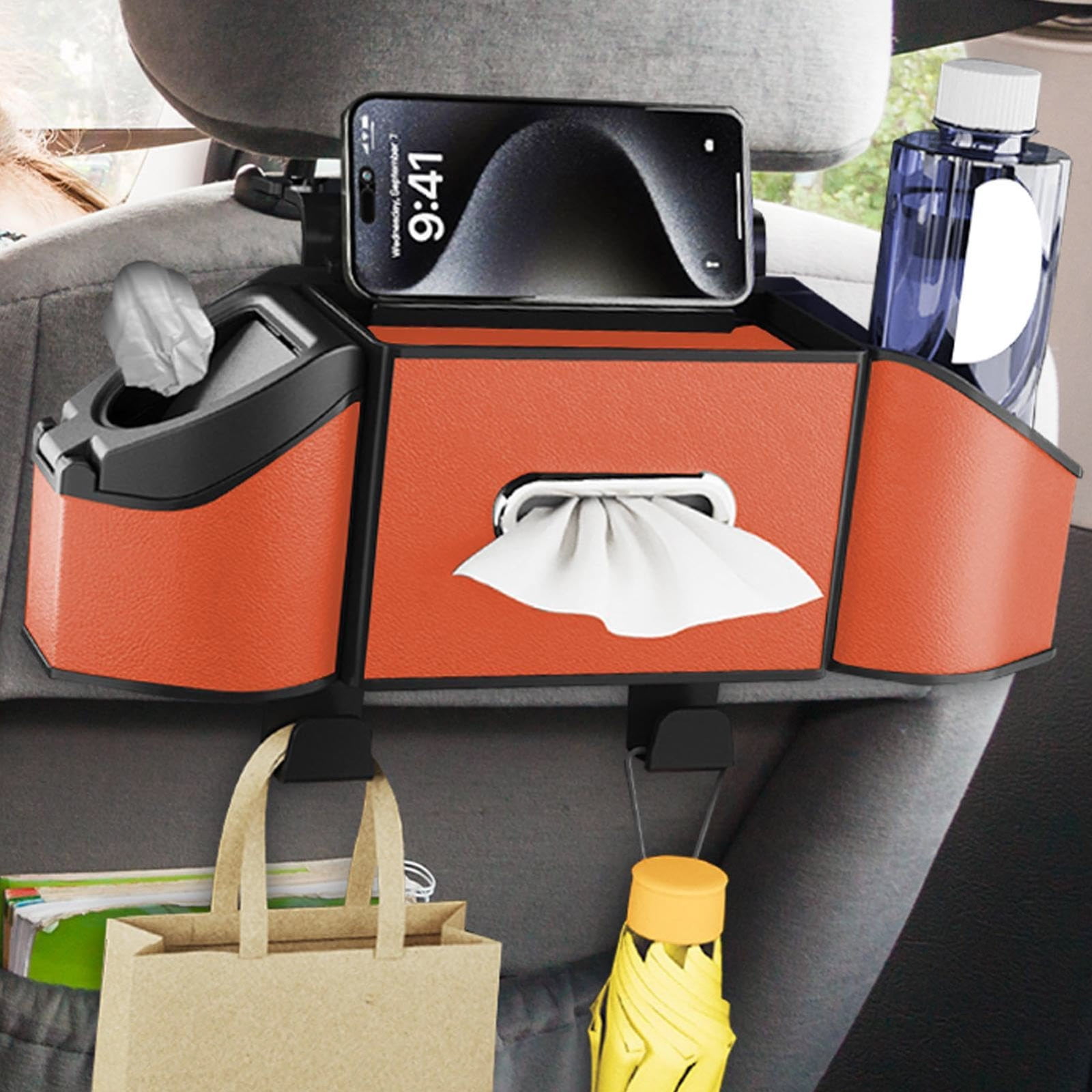 Car Interior Accessories Car Seat Back Organizer Storage Bag for Behind The Seat PU Leather Multipurpose Pocket Car Organizer Foldable Design for Vehicles