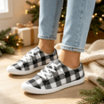 thumbnail image 4 of Women's Black White Plaid LowTop Canvas Sneakers Christmas Fashion Lace Up Lightweight Casual Walking Flat Shoes for Holiday Daily Wear, 4 of 6