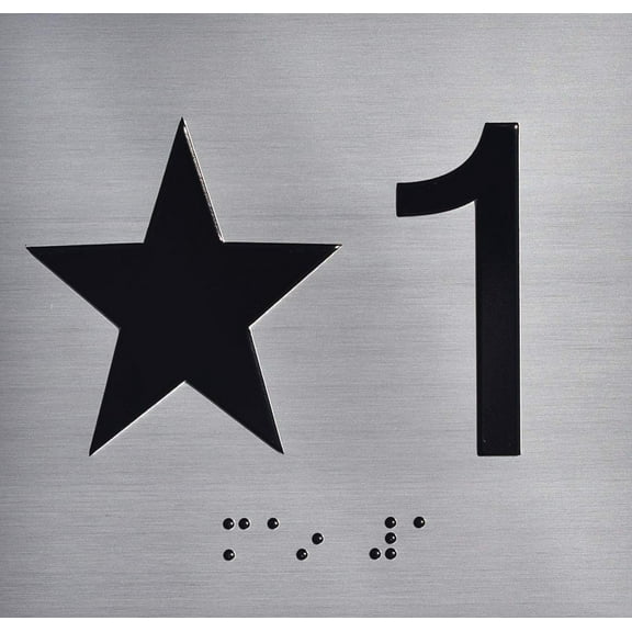 Star 1 (Star 1ST) Elevator Jamb Plate Sign with Braille and Raised Number-Elevator Floor Number Sign(Silver)