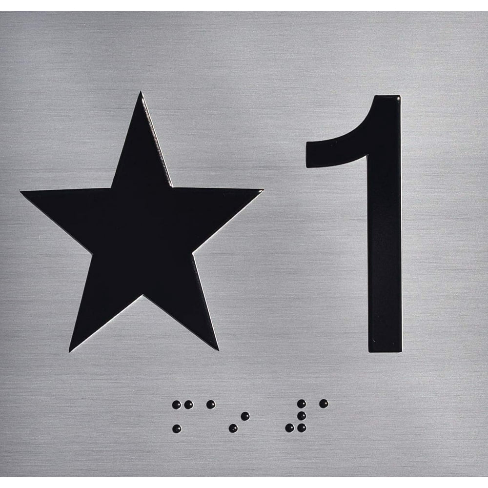 Star 1 (Star 1ST) Elevator Jamb Plate Sign with Braille and Raised