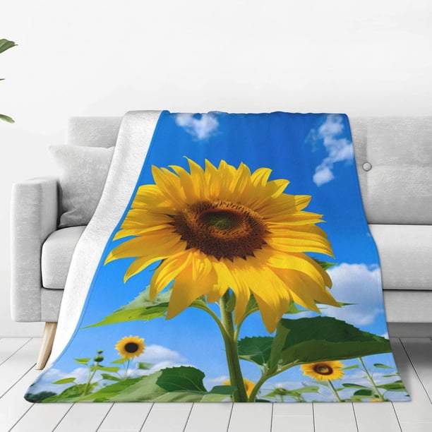 Balery Blue Sky Sunflower Manta de Felpa Suave y Acogedora – Cobija de Franela Aterciopelada para Cama, Lavable y Cálida para Sofá, Mascotas, Transpirable-40"x30"