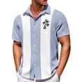 thumbnail image 2 of Lumtrix Mens Bowling Shirts Hawaiian Shirt Big and Tall Retro Button Up Vintage Guayabera Camp Shirt Printed Palmshadow Clothing Light Blue XL, 2 of 4