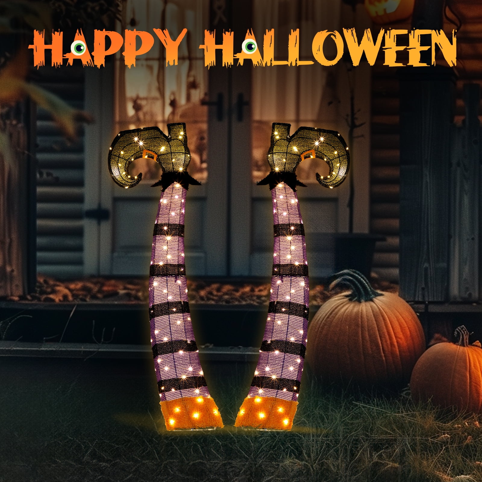 4ft 2D Witch Legs Outdoor Halloween Decorations with 160 LED Lights Festive Outdoor Halloween Decorations Easy Assembly Storage