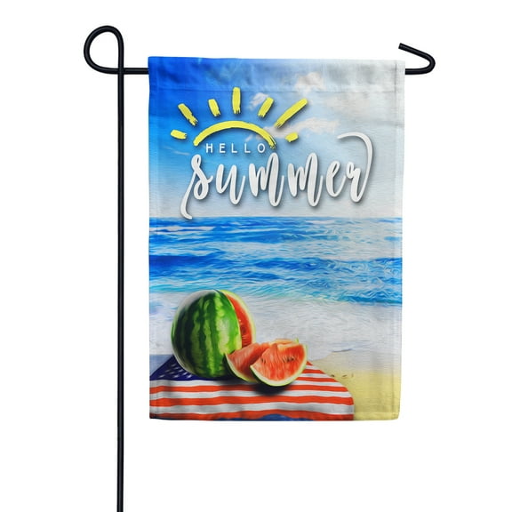 America Forever Tropical Hello Summer Watermelon Garden Flag 12.5 x 18 inches Patriotic American Beach Nautical Ocean Double Sided Seasonal Yard Outdoor Decorative Coastal Garden Flag