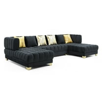 Marigold Black Velvet U-Shaped Double Chaise Sectional Sofa Gold or Silver Legs