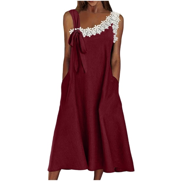 Vestido de Verano Casual sin Mangas Gradual de las Mujeres Vestido Largo con Cuello en V, Vestido de Vacaciones de Poliéster Suave
