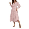 thumbnail image 2 of hirigin Women Midi Dress, Long Sleeve V Neck Flower/Leopard Print Fall Dress with Belt for Daily Party, 2 of 9