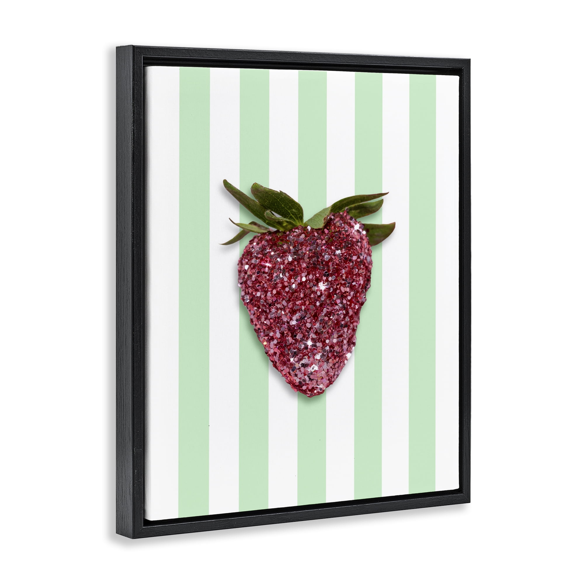 Stupell Industries Glimmer Cherry on Green Stripes Black Framed Floater Canvas Wall Art, design by LISH Creative