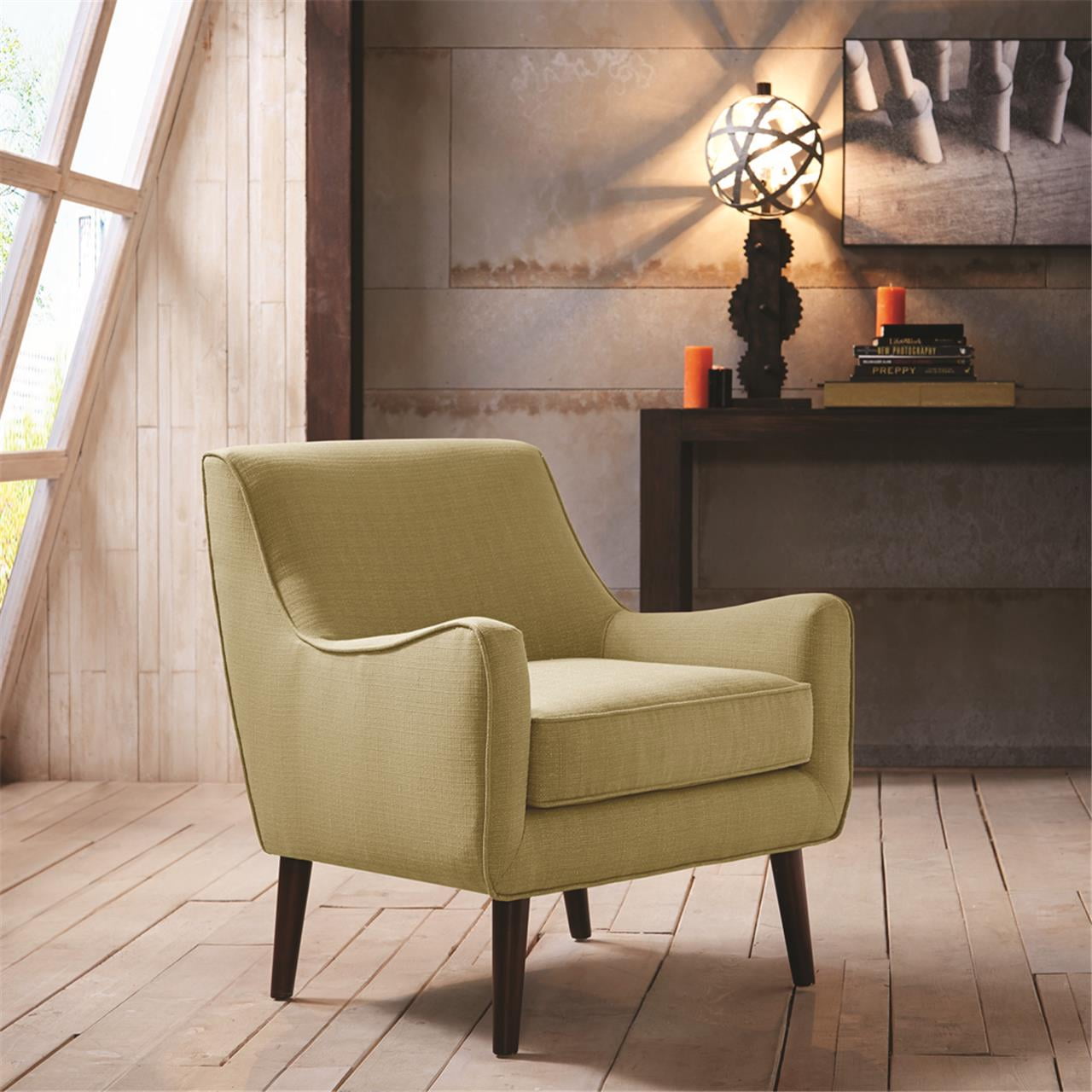 Mid-Century Modern Green Upholstered Accent Chair with Wood Legs