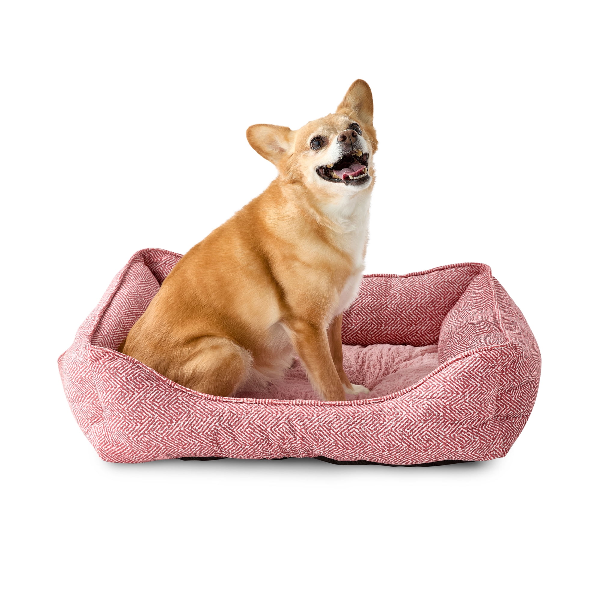 Vibrant Life Medium Bolster Cat or Dog Bed, Pink, 21" x 25"
