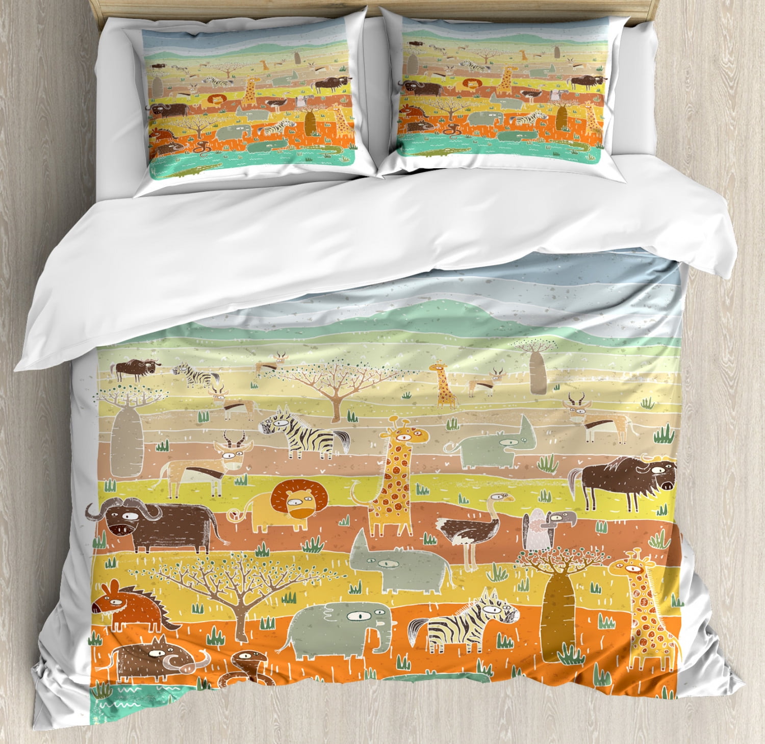 Kids Boys Queen Size Duvet Cover Set, African Savannah with Doodle Animals  Snake Giraffe Lion Boar Zebra and Crocodile, Decorative 3 Piece Bedding Set  with 2 Pillow Shams, Multicolor, by Ambesonne - Walmart.com