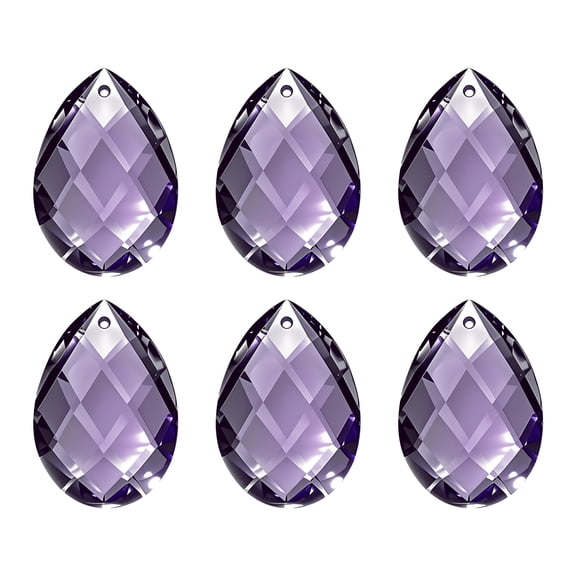 Uxcell K9 Crystal Pendants Teardrop Beads, 6 Pack 38mm Chandelier Prisms Parts Hanging Grid Beads DIY Lamp for Arts Crafts Decoration, Purple
