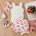 thumbnail image 3 of Vedolay Girls Summer Shorts Sets Kids Girls Clothes Summer Floral Ruffle Strap Tops Bow Shorts Casual 2PCS Outfits,White 6-9 Months, 3 of 4