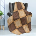 thumbnail image 4 of Board Game Soft Flannel Fleece Blanket, Checkered Squares Pattern with Wooden Effect Chess Board Illustration, Cozy Plush for Indoor and Outdoor Use, 50" x 60", Brown and Pale Brown, by Ambesonne, 4 of 5