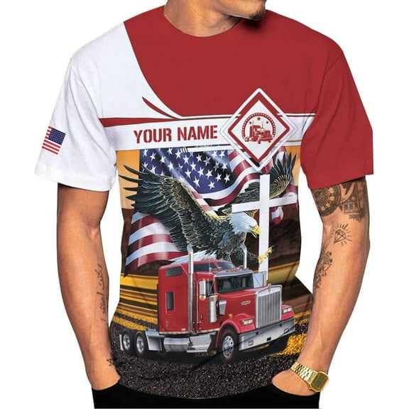 Personalized Trucker Shirt Custom US Flag Truck Driver T-Shirt Funny Trucker Gift 3D Hoodie for Men & Women Trucking Diesel (S)