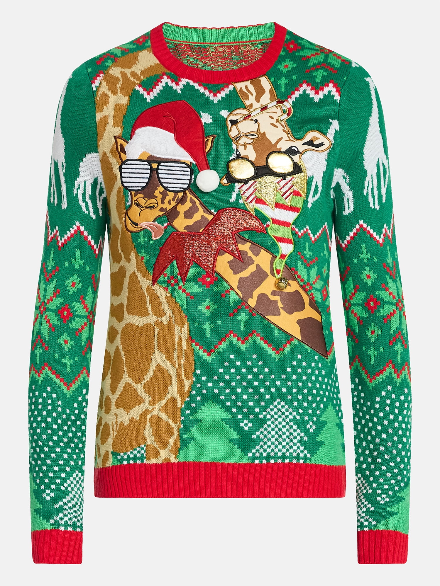 Jolly Sweaters Men's and Big Men's Two Giraffes Holiday Ugly Christmas Sweater, Sizes S- 3XL