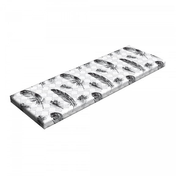 Feather Bench Pad, Faded Geometric Backdrop Nested Squares Mosaic Pattern Fluffy Wings Fly, HR Foam Cushion with Decorative Fabric Cover, 45" x 15" x 2", Black White Pale Grey, by Ambesonne