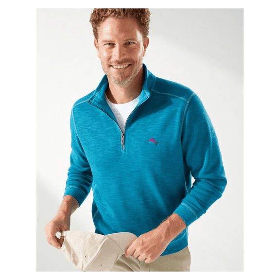 Tommy Bahama Tobago Bay 1/2 Zip Pullover, Long Sleeve, Hazy Teal, Size XL