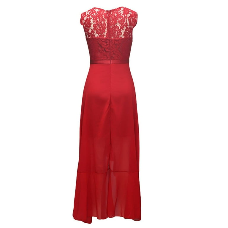 formal Dresses for Women Wedding Guest Dresses for Women Solid Dress Lace  Splice Sleeveless V Neck Ruffle Hem Dress Fashion Sweatshirt Evening Dress  - Walmart.com