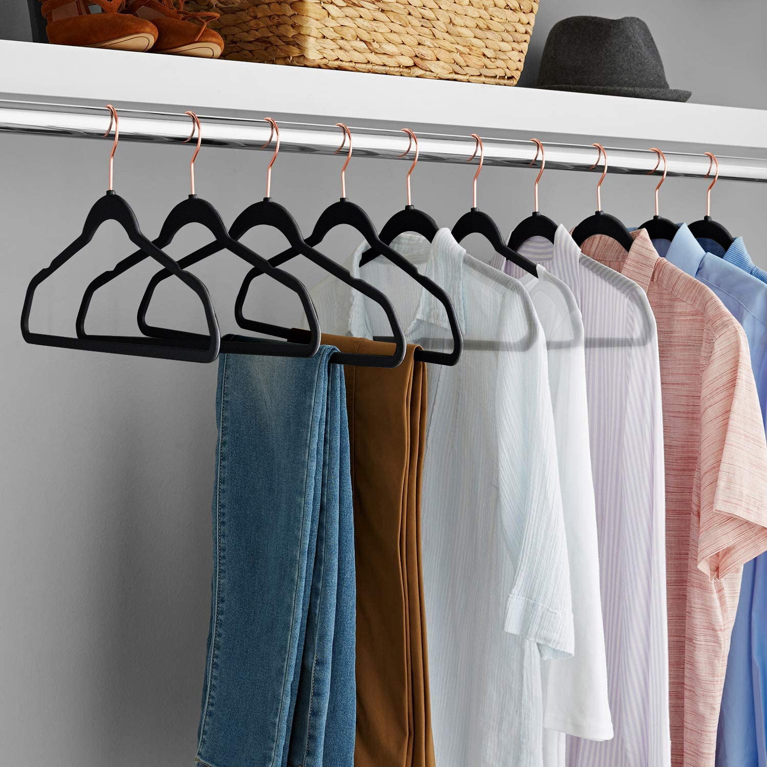 Katkuca Velvet Hangers 100 Pack, Non-Slip Clothes Hangers, Heavy Duty Hangers with 360 Rotating Hook, Slim Space Saving Suit Hangers for Clothes,Coat,Skirt,Pants, Black