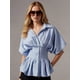 thumbnail image 4 of Blusas de verano para mujer, de manga corta, con cuello de solapa, estampado de rayas, abotonadas, con volantes plisados., 4 of 9